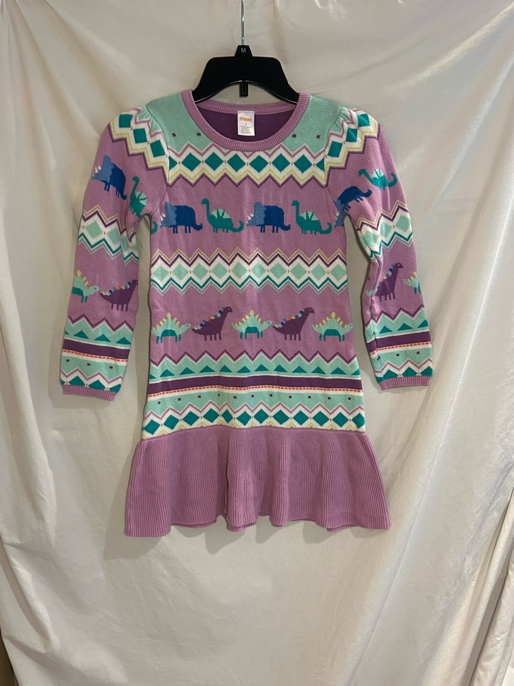 Gymboree Girls 8 Purple Intarsia Fairisle Peplum Dino Friends Sweater Dress
